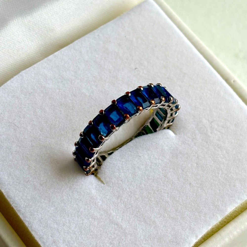Maya J Eternity Ring - Emerald-Cut, with Artisan Fashioned Gemstones